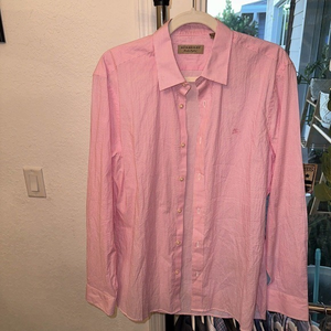Burberry Pink Striped Casual Button Down Shirt